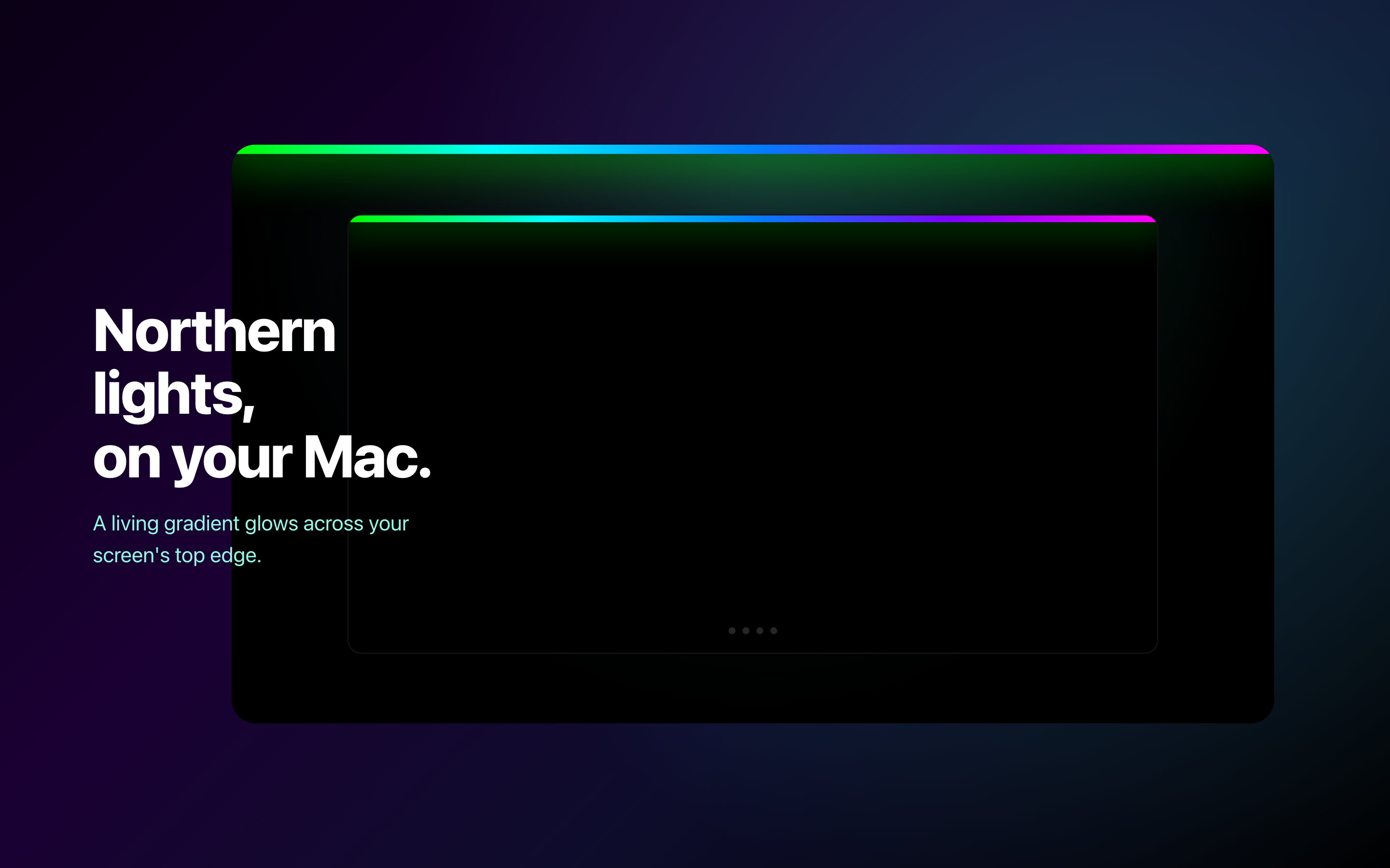 GlowLight v1.0 ambient light bar glowing across the top edge of a Mac screen