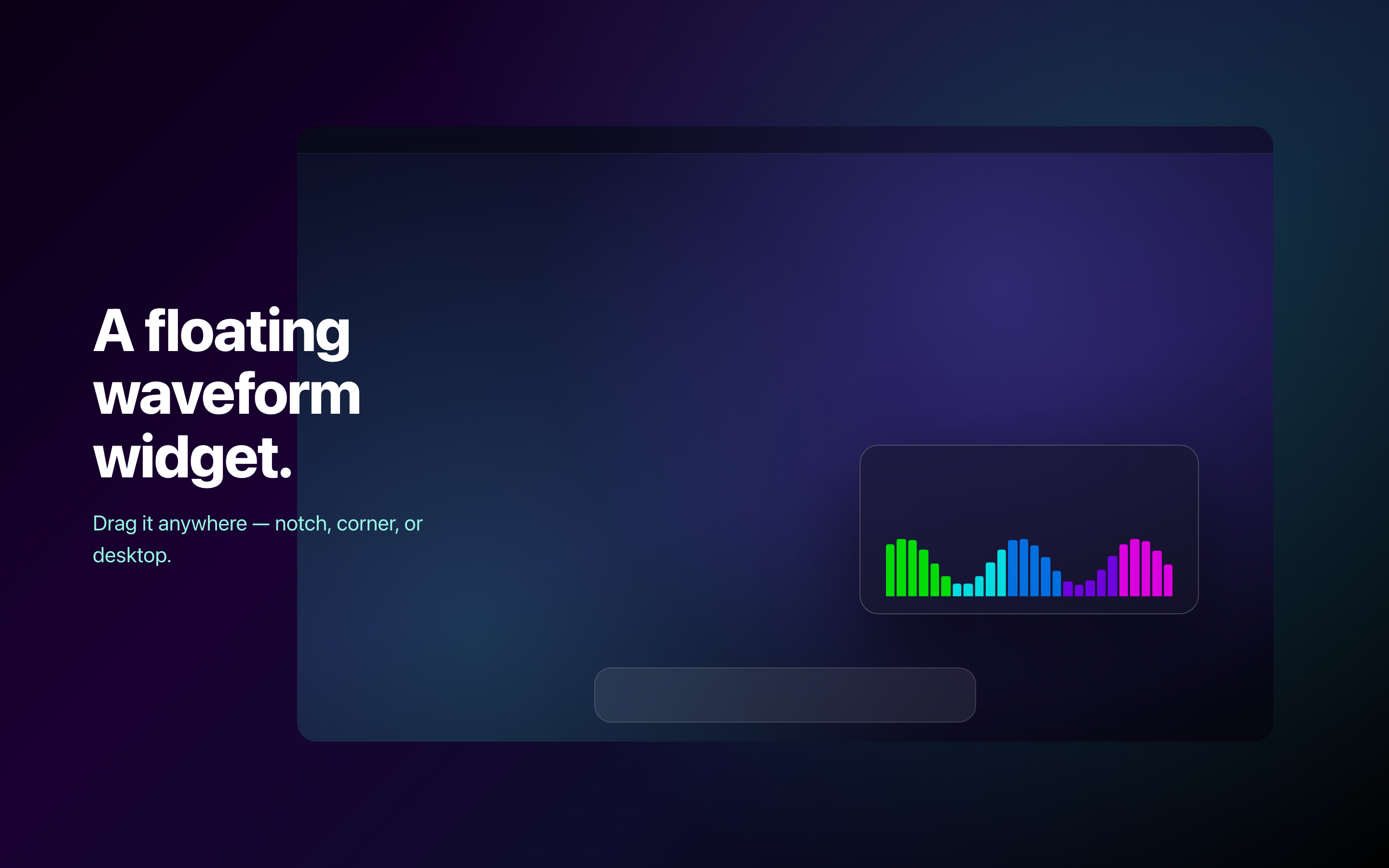 GlowLight 2.0 floating waveform widget reacting to system activity on a Mac desktop