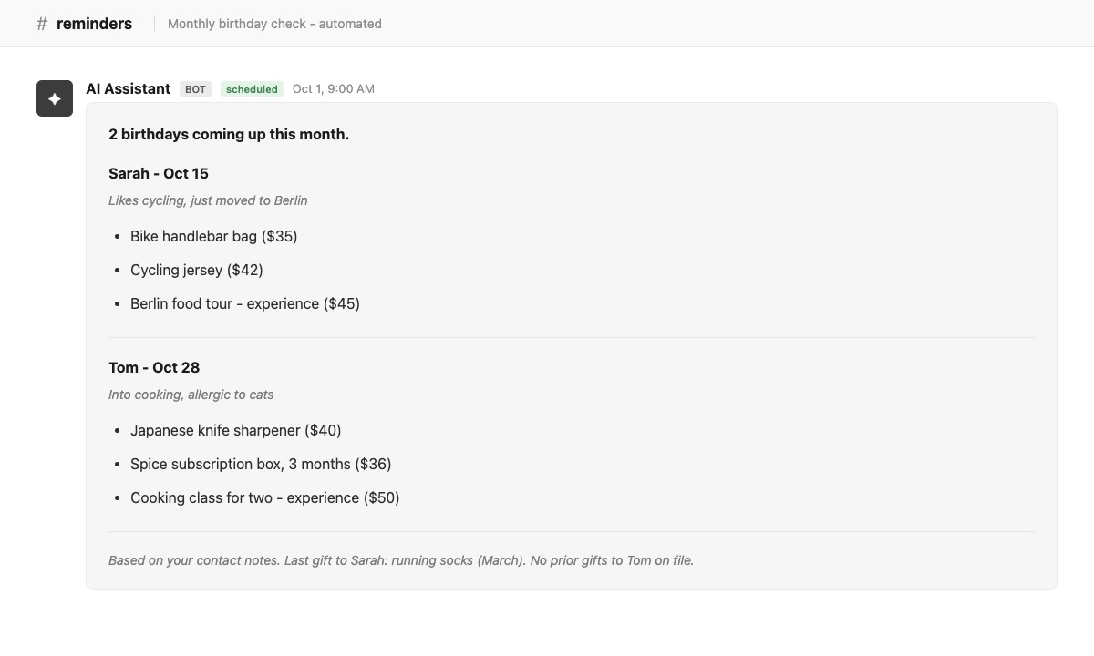 AI birthday reminder with personalized gift suggestions