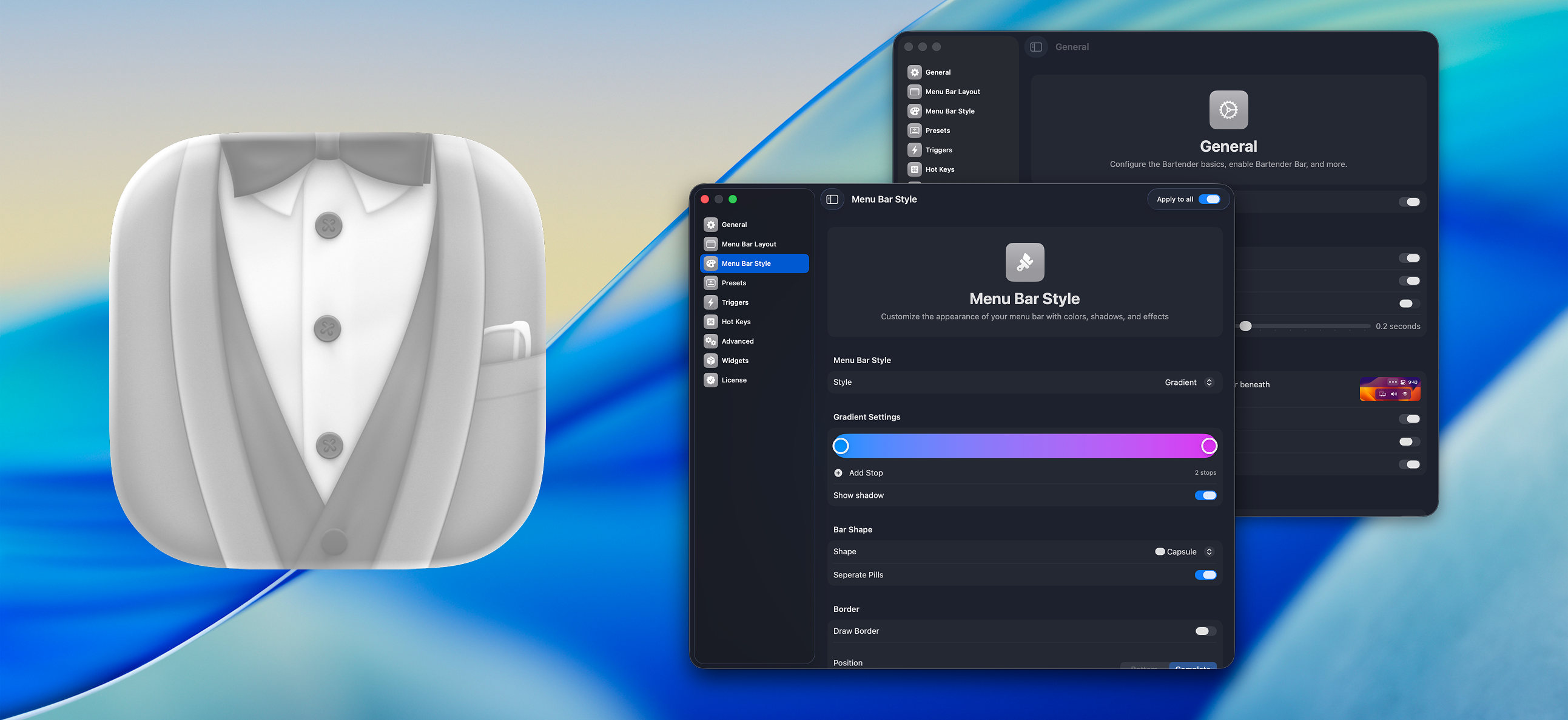 Bartender 6 settings and menu bar styling