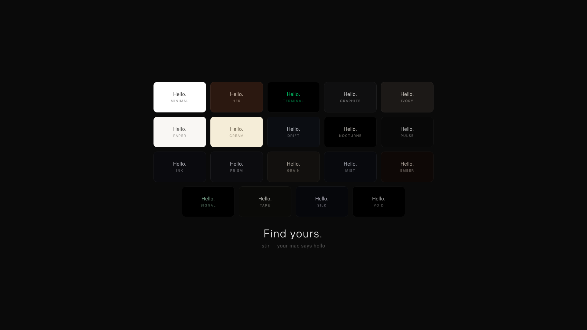 Stir 19 visual themes grid showcase